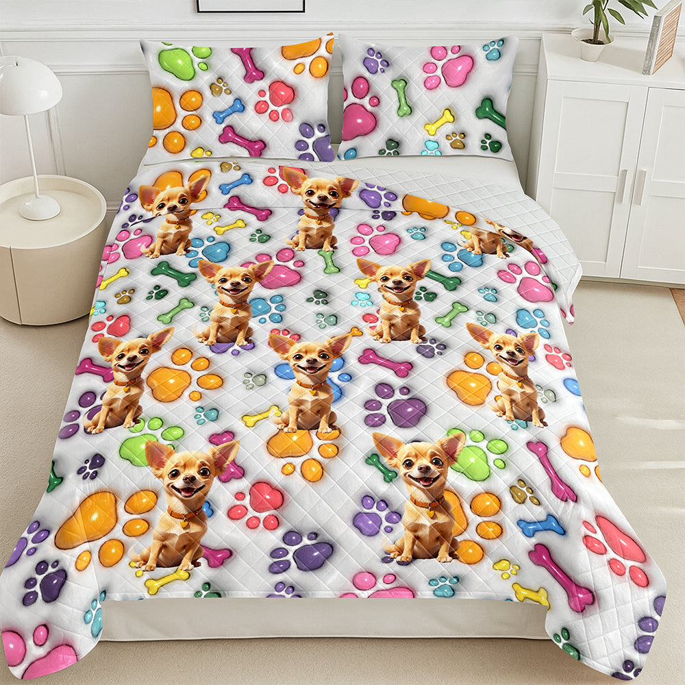Custom Pet Photo With Paw And Bones Pattern - Personalized Quilt Bedding Set TH10 896643