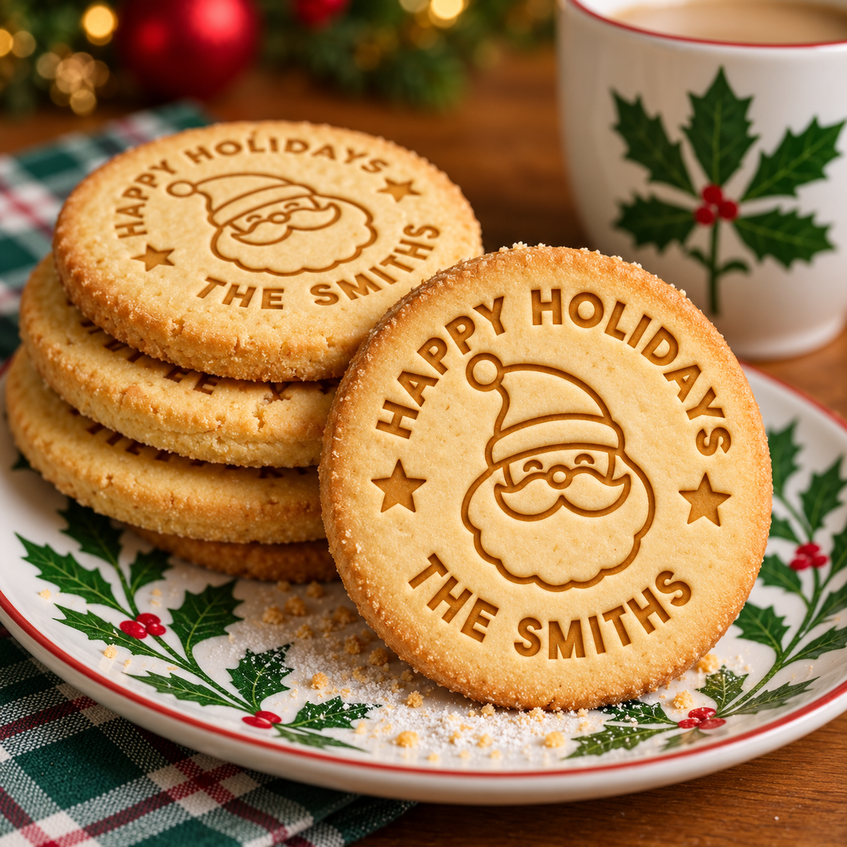 Custom Family Name Happy Holidays Cookie Stamp Christmas Baking Gift TH10 171509