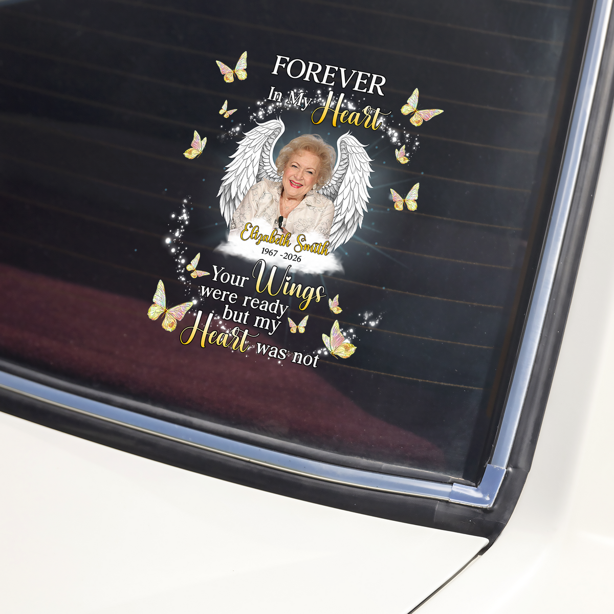 Custom Photo Wings Forever In My Heart Memorial Car Window Decal Sticker HA75 921074