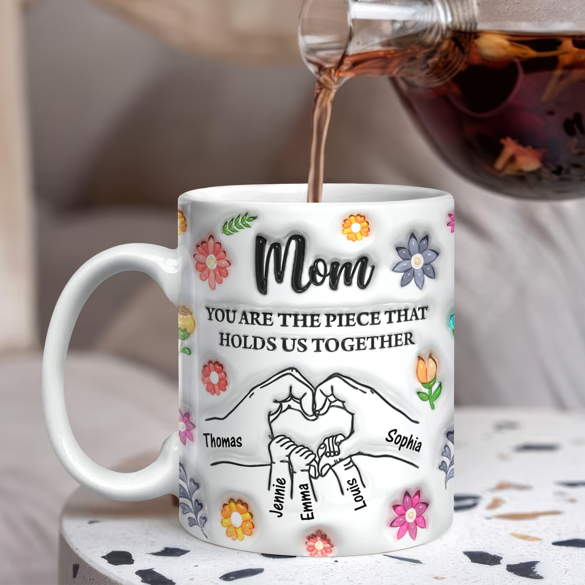 Custom Name Kids Holding Mom‘s Hand Mug 3D Inflated Effect Mug CH07 895588