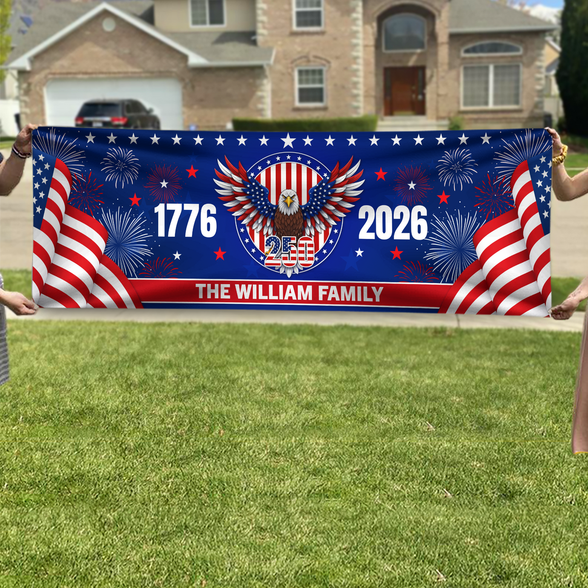 Personalized Family Name 1776-2026 250 Years Birthday America Flag Eagle Patriotic Banner HA75 898780