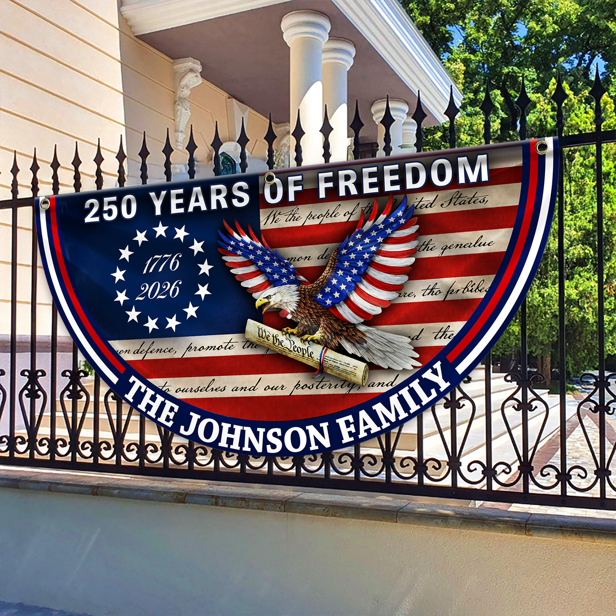 Custom Family Name America 250 Years of Freedom Non-Pleated Fan Flag HO82 901604