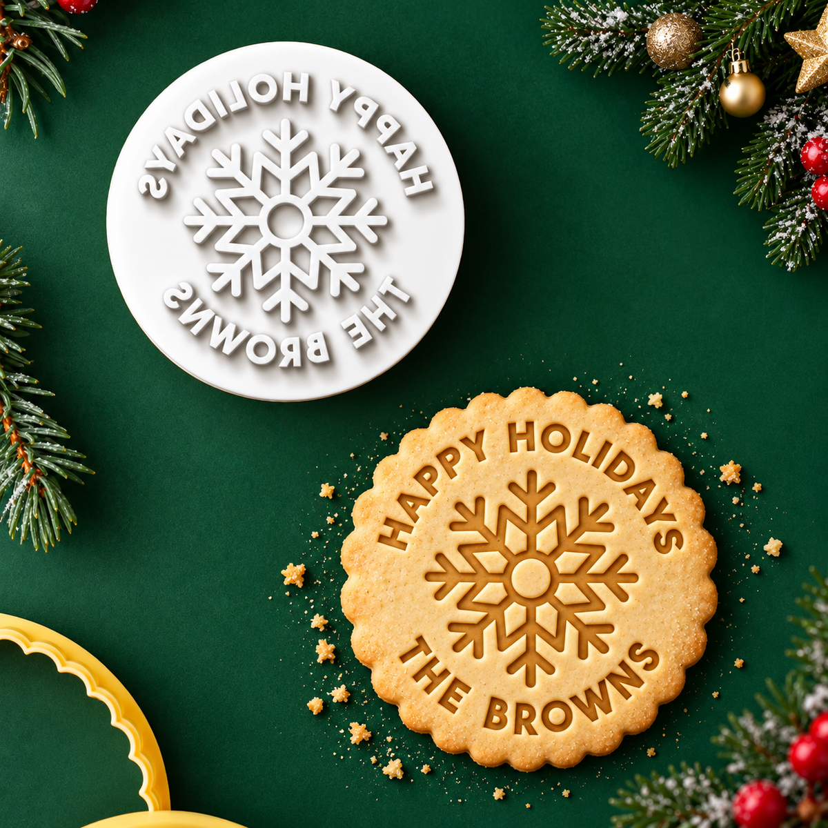 Custom Family Name Happy Holidays Cookie Stamp Christmas Baking Gift TH10 171509