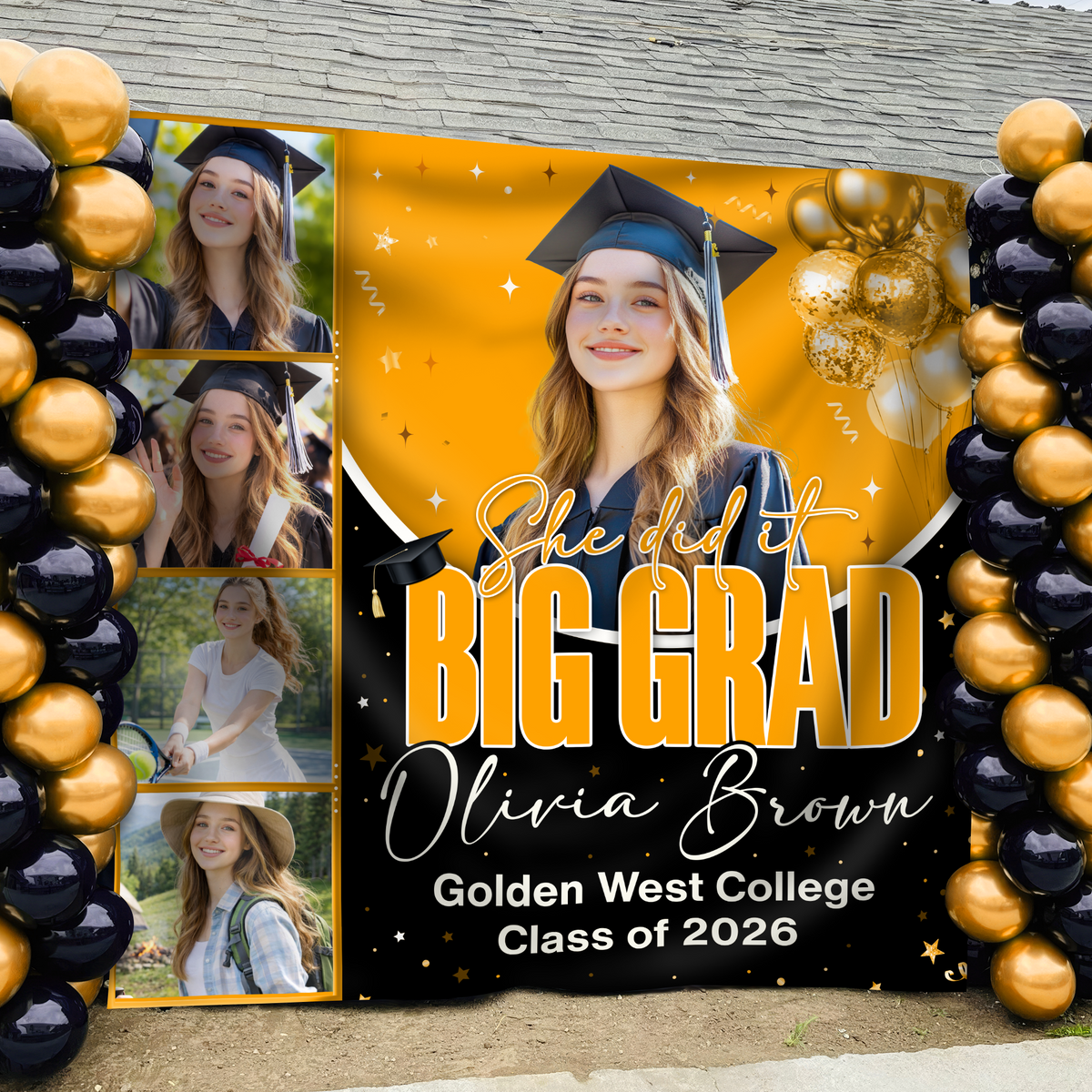 Personalized She Dit It Big Grad Backdrop Graduation Party Decor LM32 899497