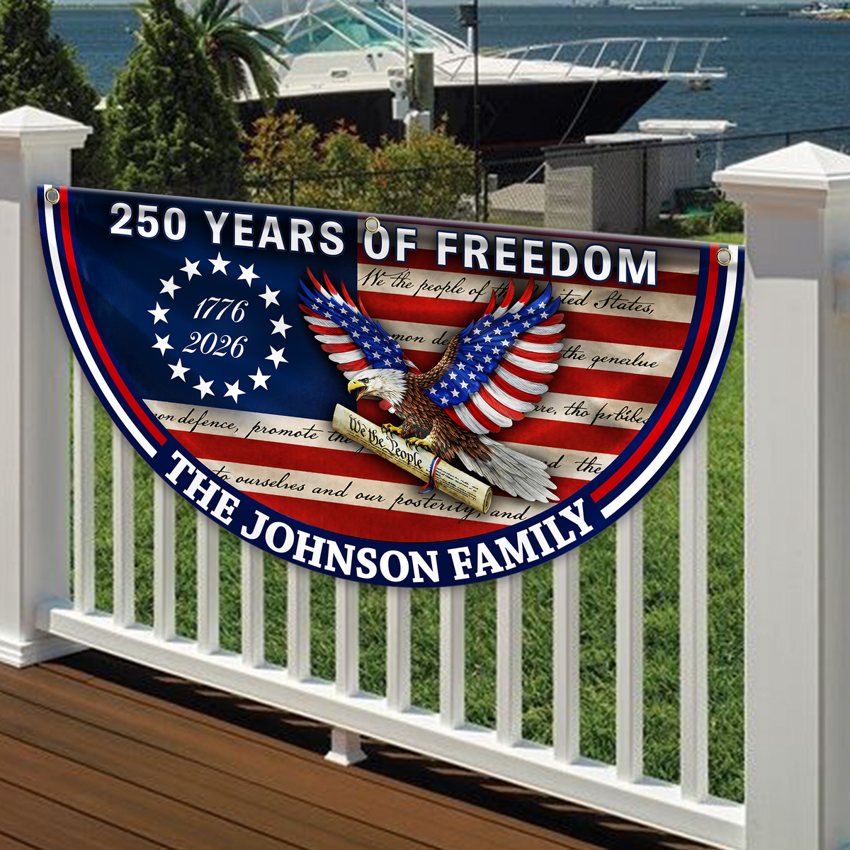 Custom Family Name America 250 Years of Freedom Non-Pleated Fan Flag HO82 901604