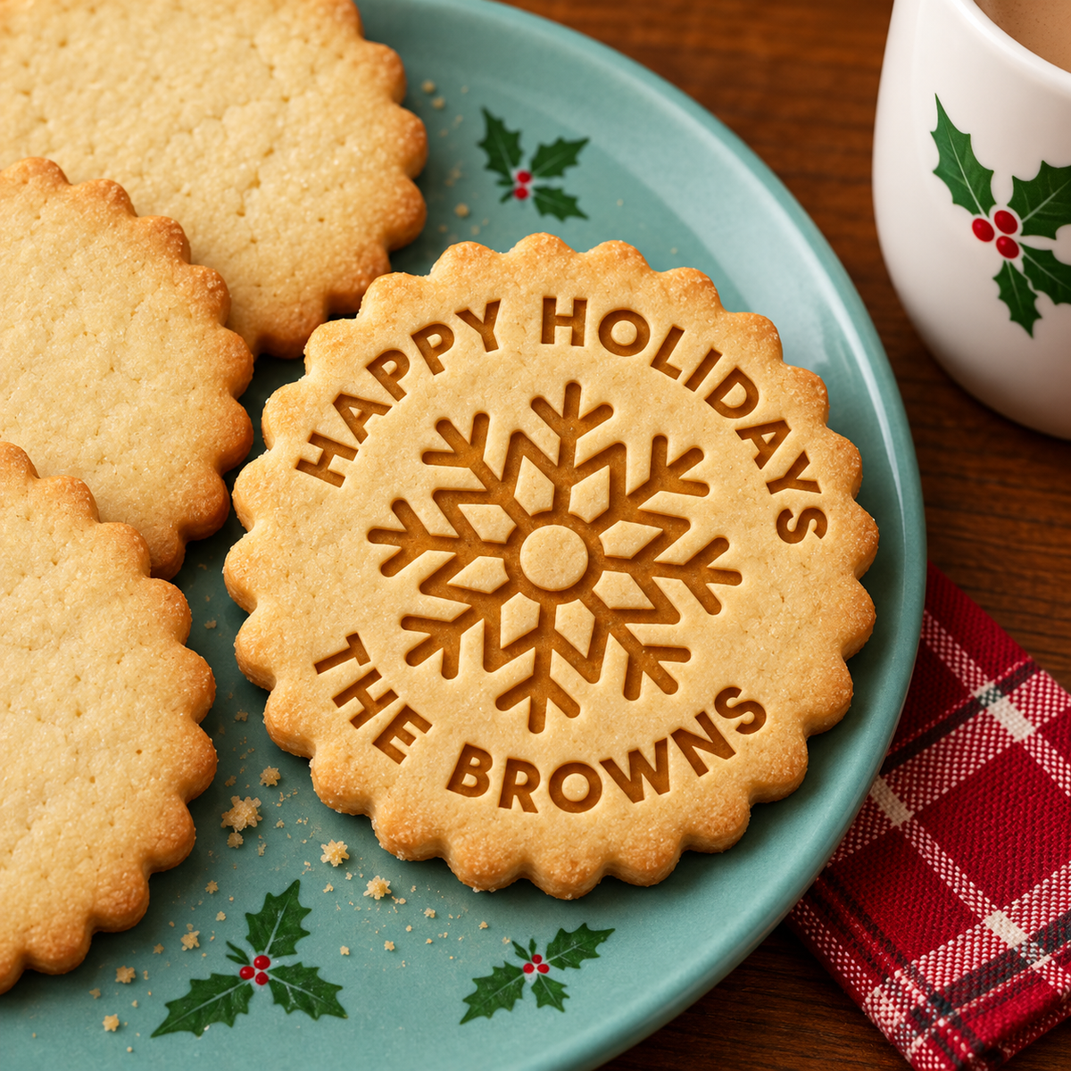 Custom Family Name Happy Holidays Cookie Stamp Christmas Baking Gift TH10 171509