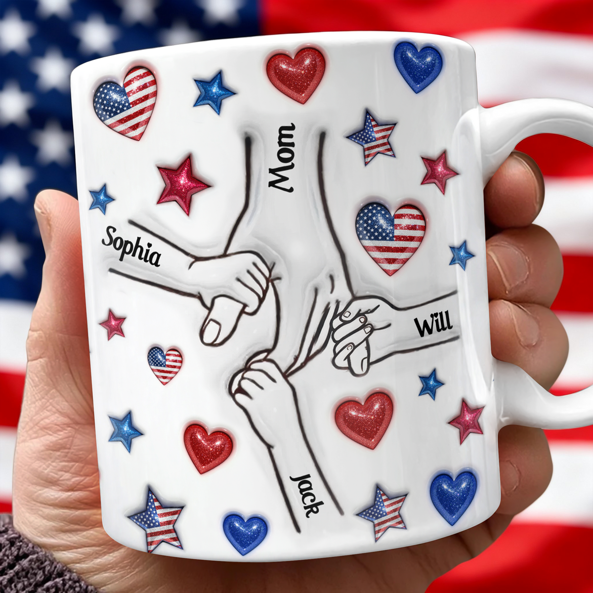 Forever Connected, Hand in Hand - Family Personalized 3D Inflated Effect Printed 3D Mug HA75 920386