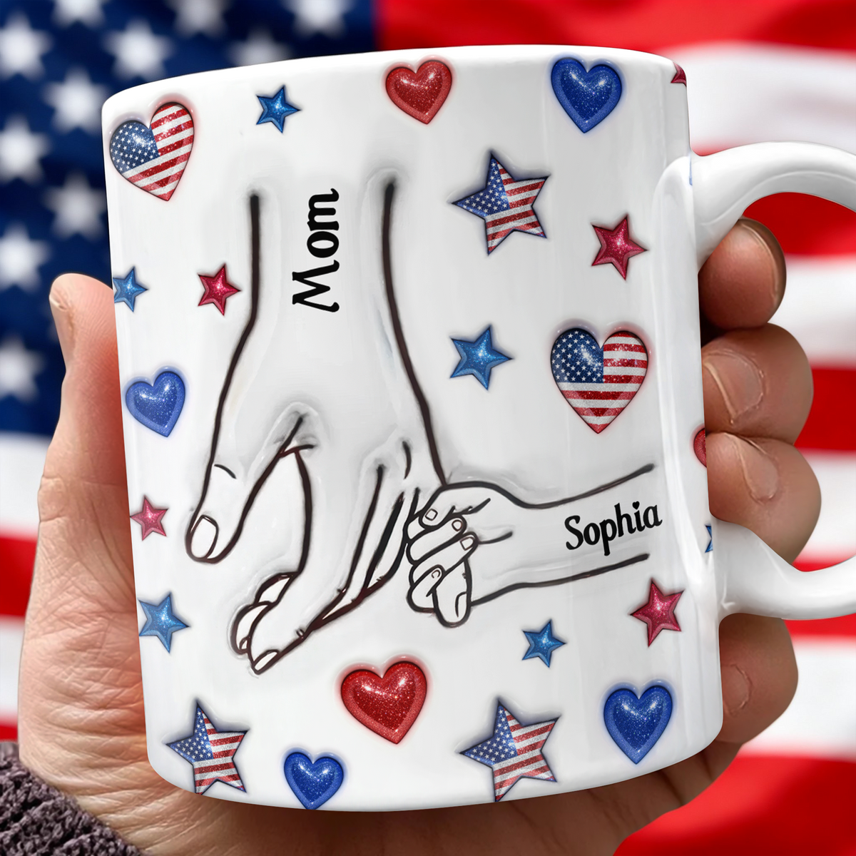 Forever Connected, Hand in Hand - Family Personalized 3D Inflated Effect Printed 3D Mug HA75 920386