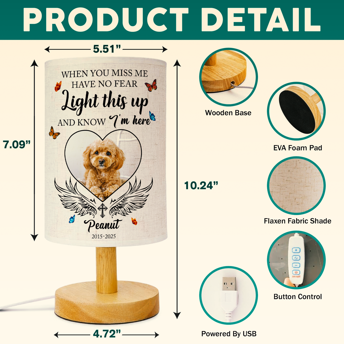 Custom Photo Love Never Leaves, It Lights Up Forever - Memorial Personalized Fabric Lamp CH07 895838