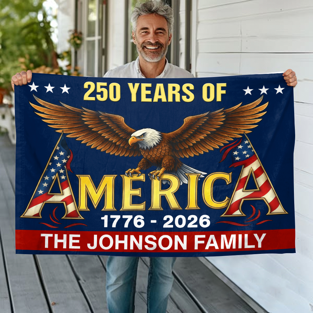 Custom Family Name America 250th Anniversary Eagle 1776-2026 House Flag HO82 901598
