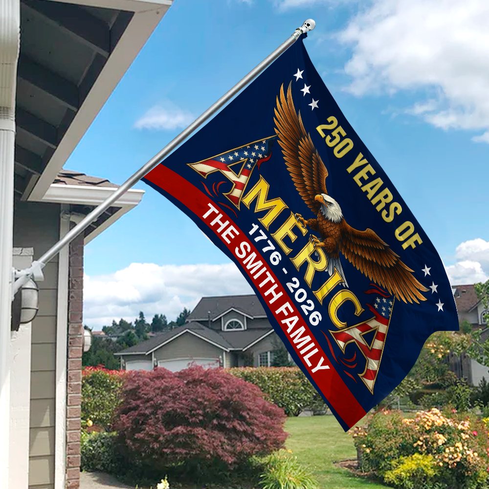 Custom Family Name America 250th Anniversary Eagle 1776-2026 House Flag HO82 901598
