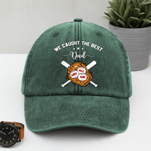 We Caught The Best Dad - Personalized Vintage Washed Denim Baseball Cap HO82 894448