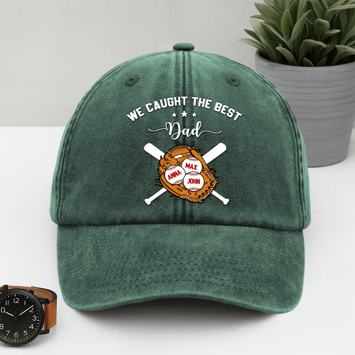 We Caught The Best Dad - Personalized Vintage Washed Denim Baseball Cap HO82 894448