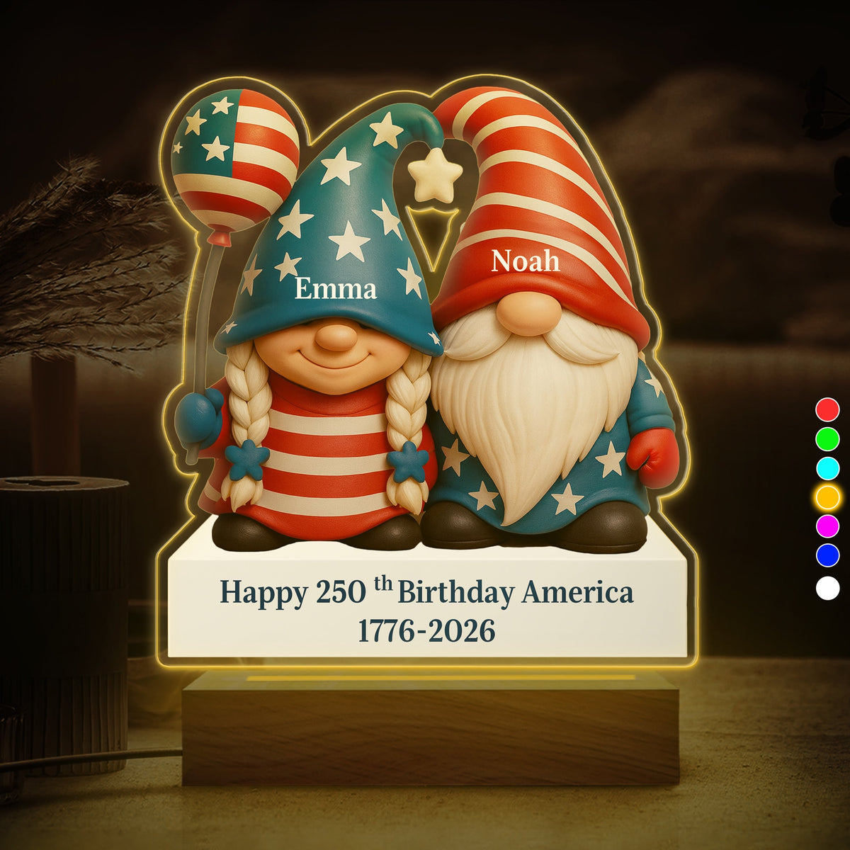 Custom Gnome Couple Happy 250th Anniversary American LED Night Light Plaque LM32 897241