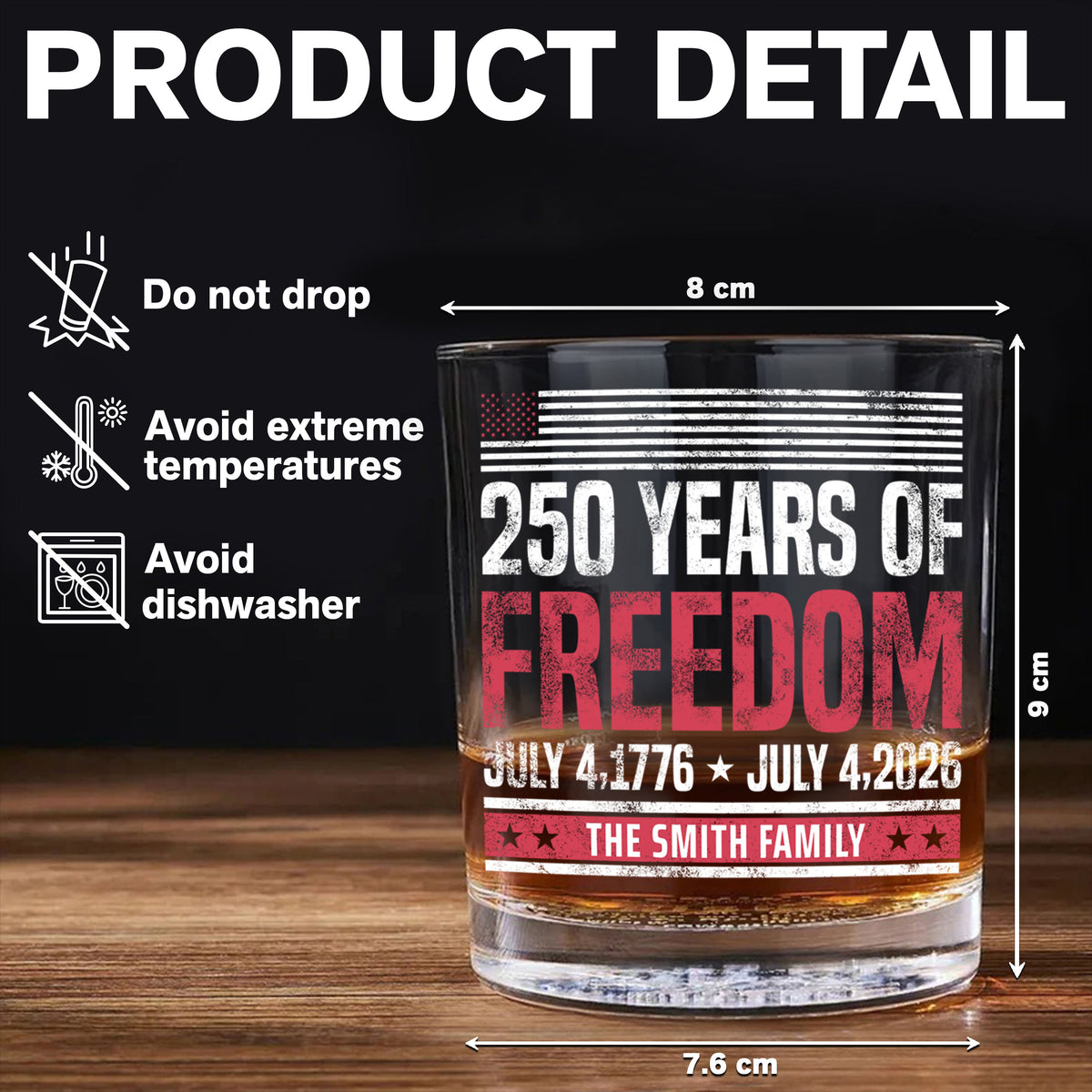 Custom Family Name 250 Years Of Freedom 1776-2026 Print Rock Glass LM32 895313