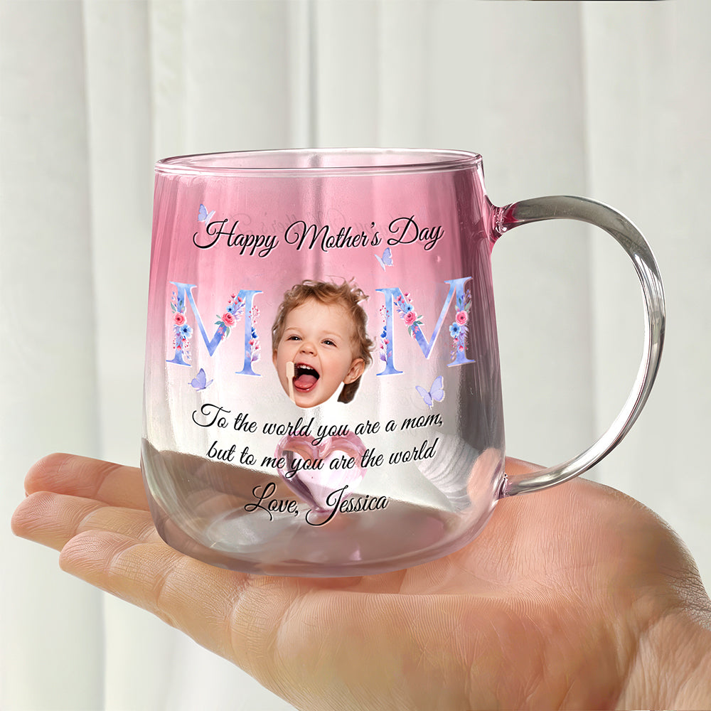 Custom Photo Floral Mom Pink Gradient Glass Mug - Gift For Grandma, Mom, Mother's Day HO82 901758