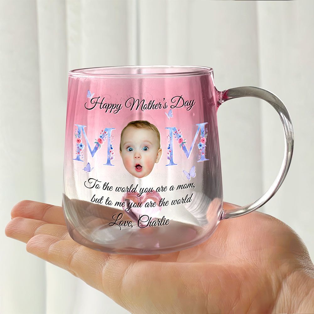 Custom Photo Floral Mom Pink Gradient Glass Mug - Gift For Grandma, Mom, Mother's Day HO82 901758