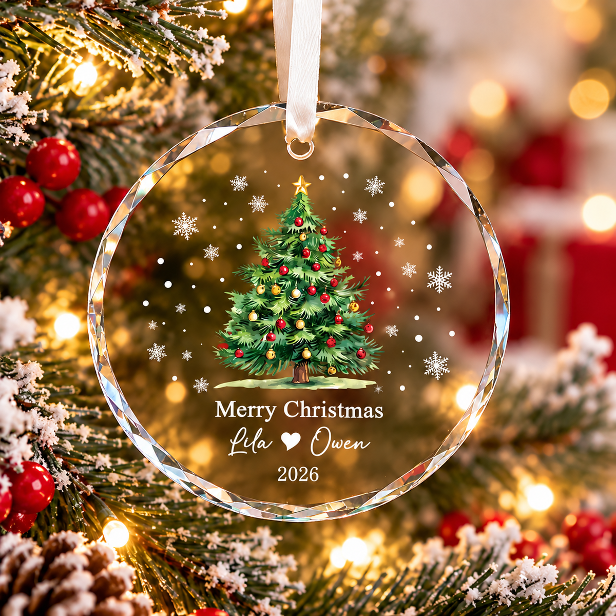 Personalized Christmas Tree Couple Glass Ornament CH07 181070