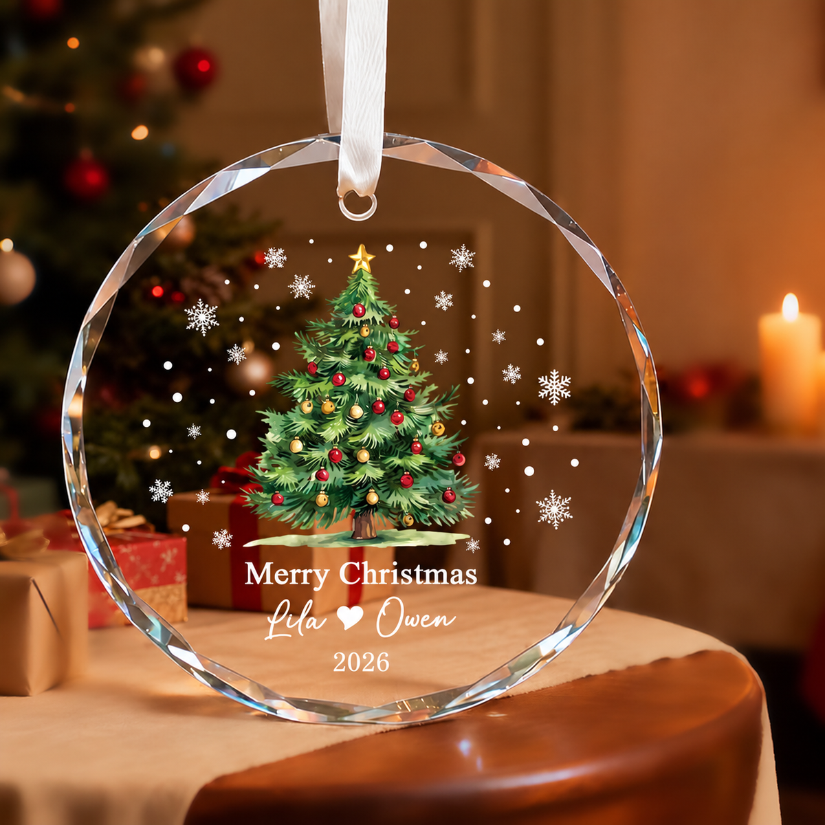 Personalized Christmas Tree Couple Glass Ornament CH07 181070