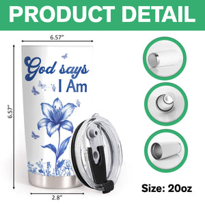 Custom Name Letter And Flower Toile De Jouy Style God Says I Am Fat Tumbler LM32 895357