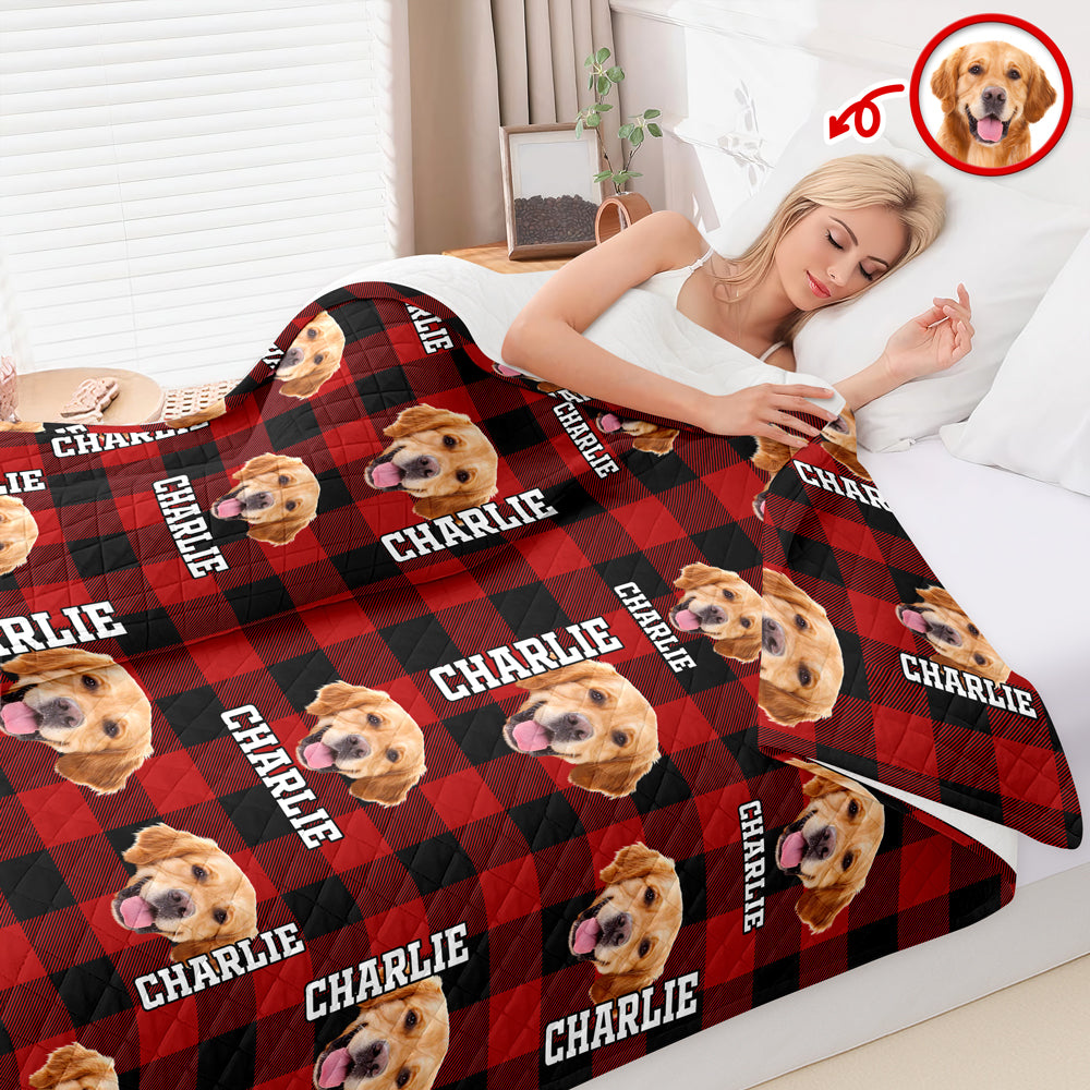 Custom Photo Name Dog Cat Christmas Pattern Quilt Blanket For Pet Lovers LM32 897151