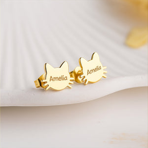 Personalized Cat Face Print Engraved Stud Earrings - Birthday Gift, Memorial Gift For Pet Lovers LM32 897475