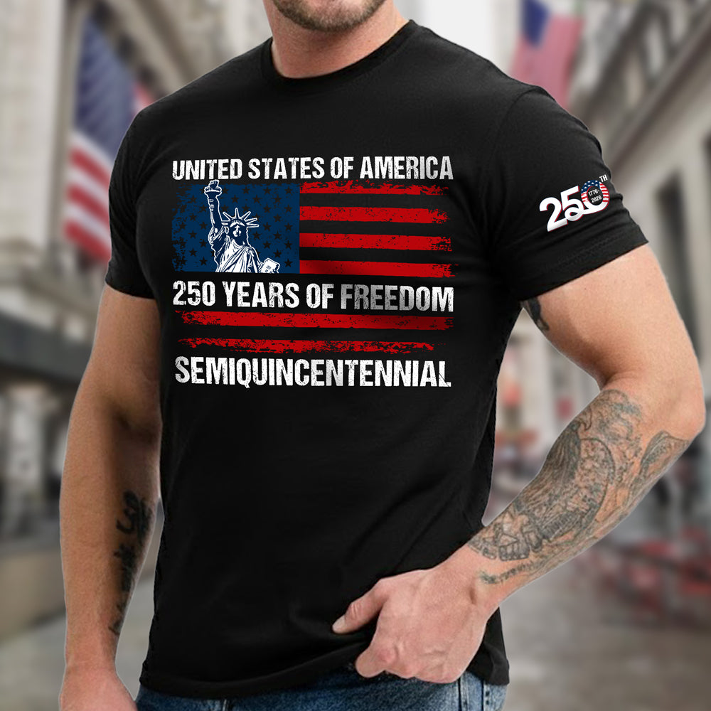 USA 250 Years of Freedom Sleeve Tee Shirt | Semiquincentennial Patriotic Tee HO82 901104
