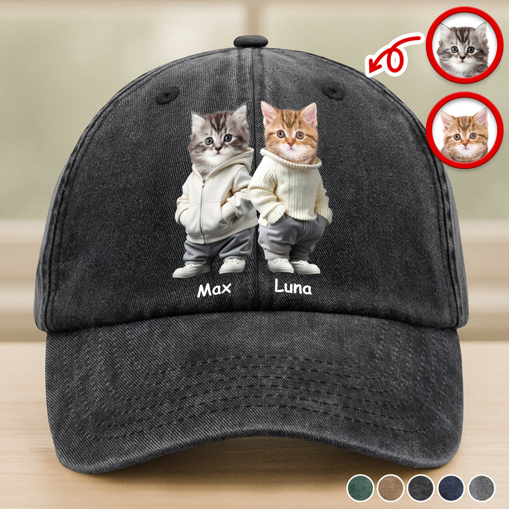 Custom Photo And Name Cat Washed Denim Baseball Cap For Cat Pet Lover HA75 897526