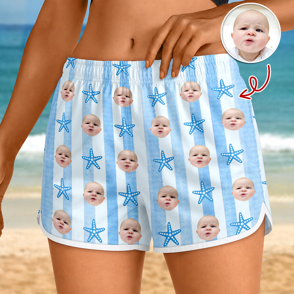 Custom Photo Striped Summer Pattern Women's Beach Short - Personalized Beachwear Gift HO82 902954