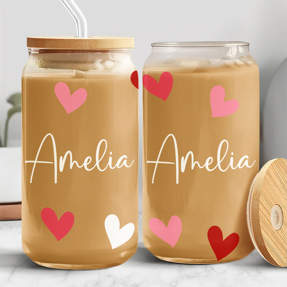 Custom Name Heart Glass Can With Lid Gift For Family TH10 896905