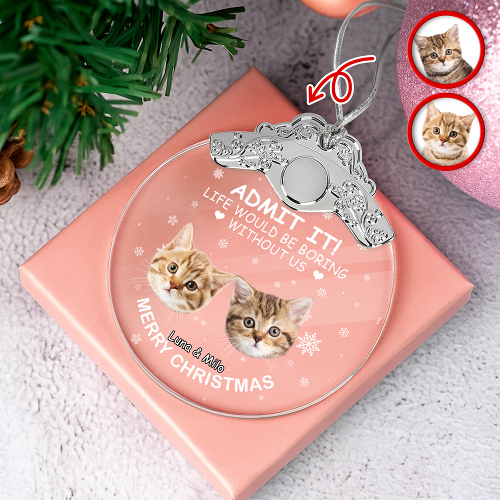 Custom Cat Face Life Would Be Boring Without Me Metal Top Glass Ornament HO82 894696