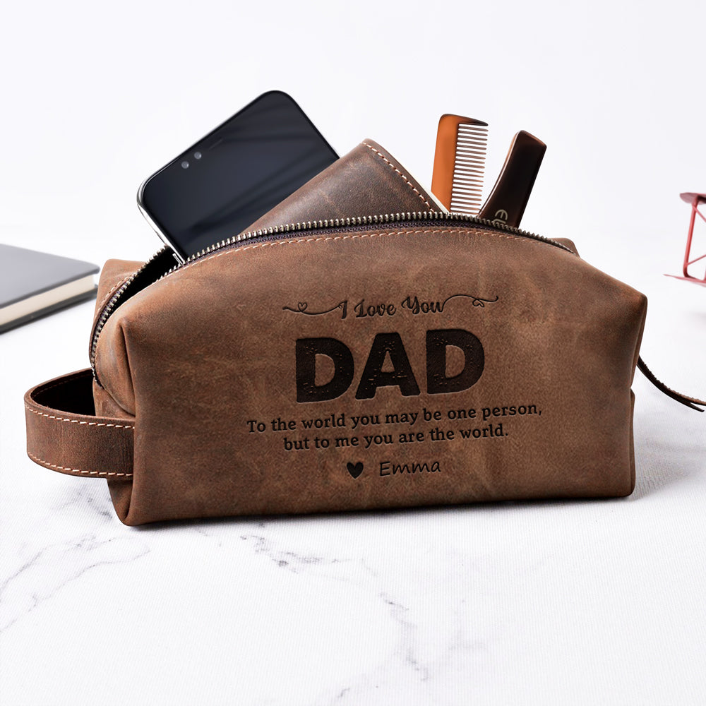 Personalized Daddy To Me You Are The World Engraved Leather Toiletry Bag HO82 894200