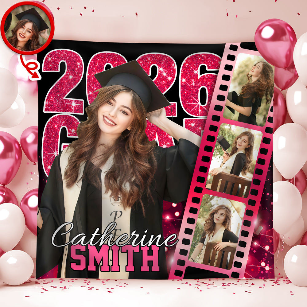 Custom Photo Class of 2026 Graduation Film Strip Glitter Backdrop, Personalized Party Decor LM32 899461