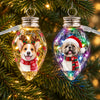 Custom Photo & Name Pet Dog Portrait With Holly Snowflake Poinsettia Chili Bulb LED Light HO82 904080