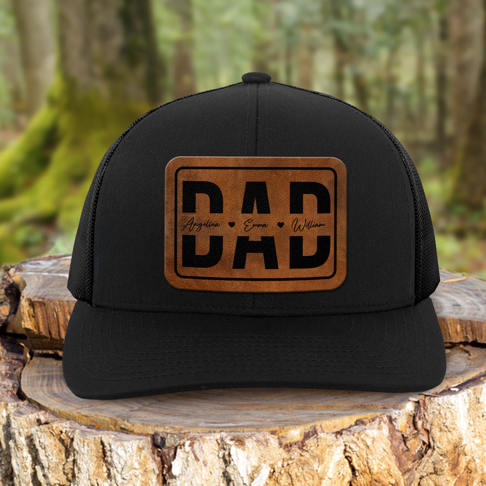 Custom Kid Names Papa Leather Patch Cap, Personalized Gift for Dad HO82 902288