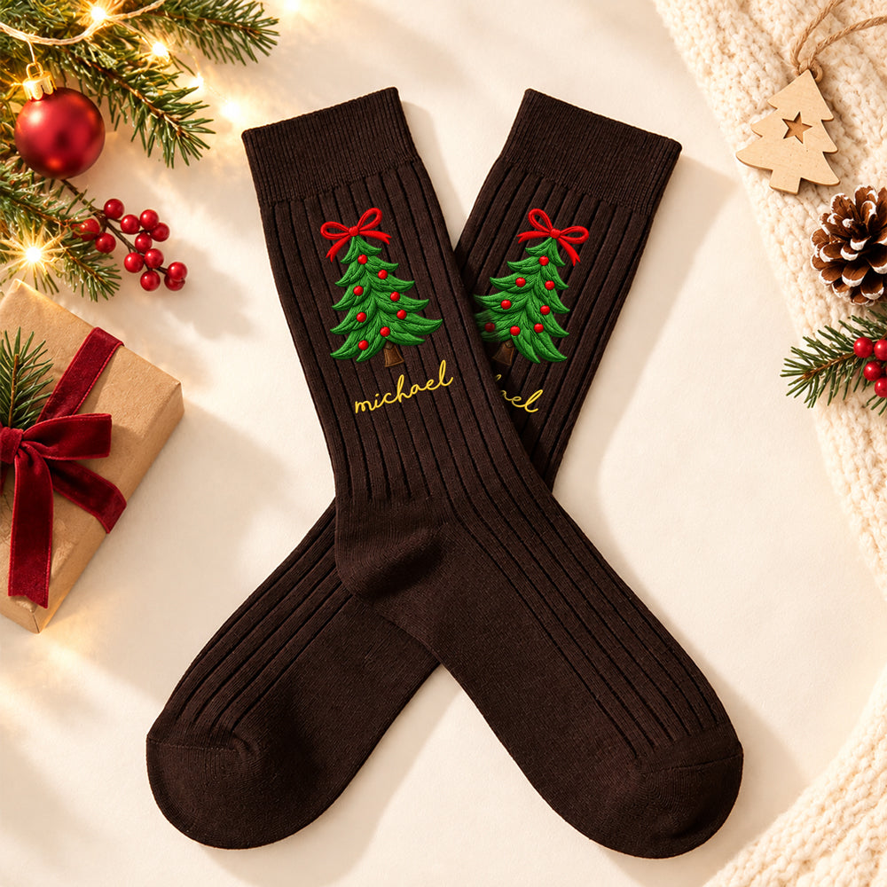 Personalized Name Christmas Tree Embroidered Socks HO82 904016