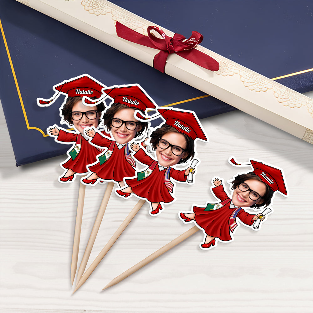 Custom Face With Country Flag Graduation Decoration Cupcake Toppers TH10 169115
