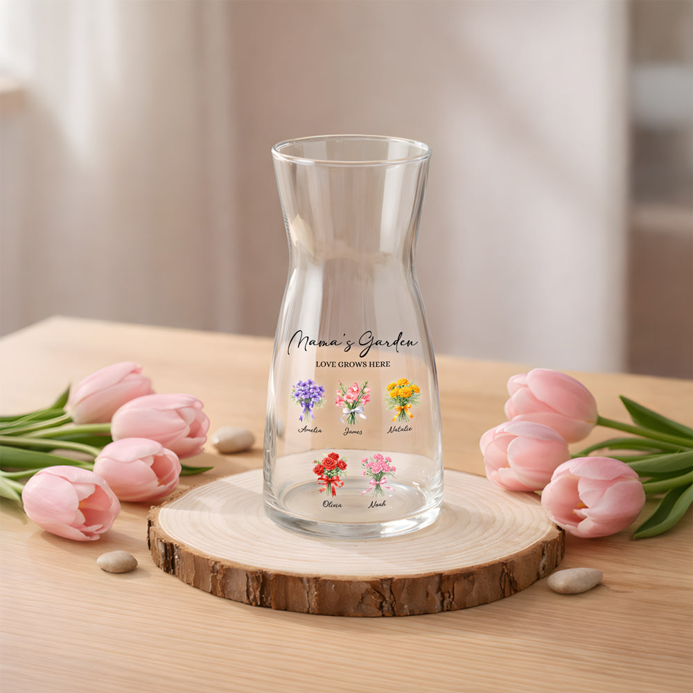 Personalized Birth Flowers Mom's Garden Love Grows Here Glass Vase CH07 911232