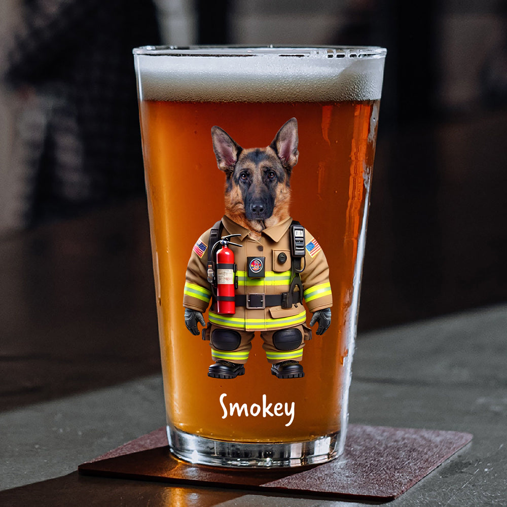 Custom Photo Cool Dog Cat in Dad’s Work Outfit Print Beer Glass HA75 892380