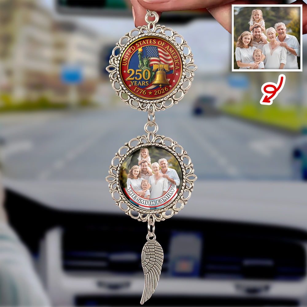 Custom Photo 1776-2026 Liberty Bell USA 250th Anniversary Car Hanging Ornament With Charm LM32 897811