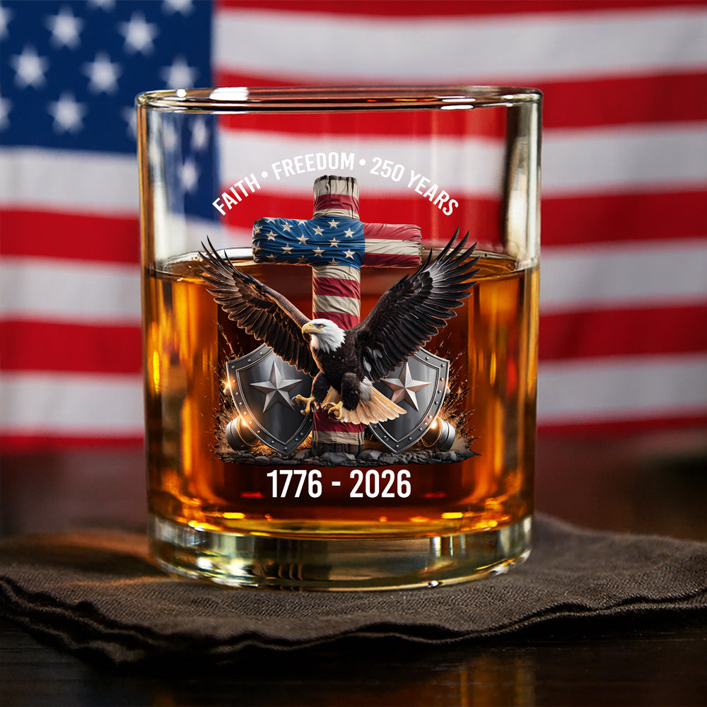 250 Years of Freedom Eagle Patriotic 1776 - 2026 Whiskey Glass HO82 901274