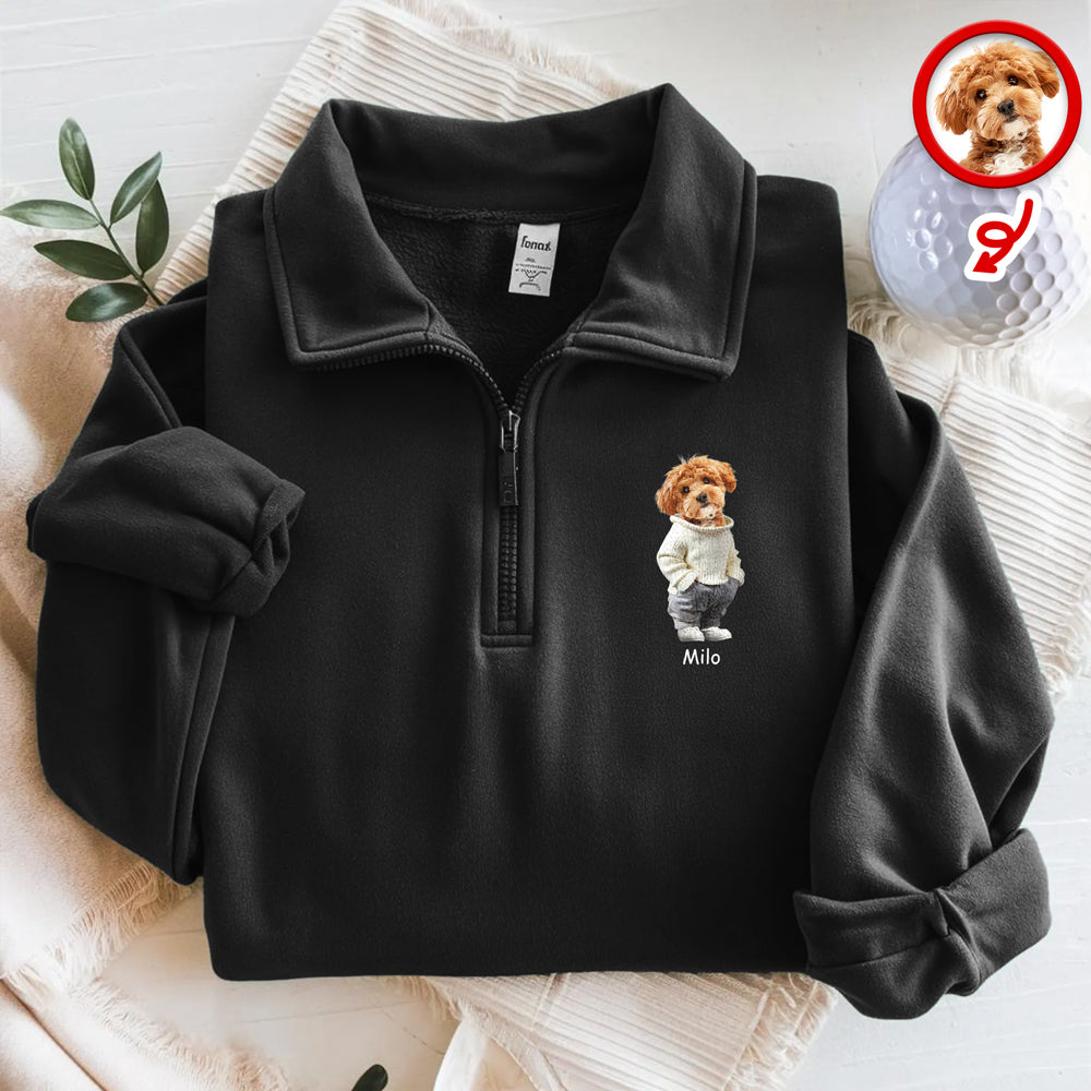 Custom Photo Cute Dog Cat Printed Quarter Zip Sweater Gift For Dog Cat Lovers HA75 898612