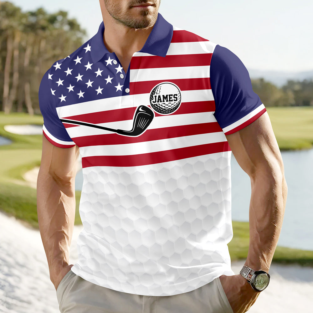 Custom Name American Flag Golf Polo Shirt Gift For Golfer, Golf Lovers HA75 898712