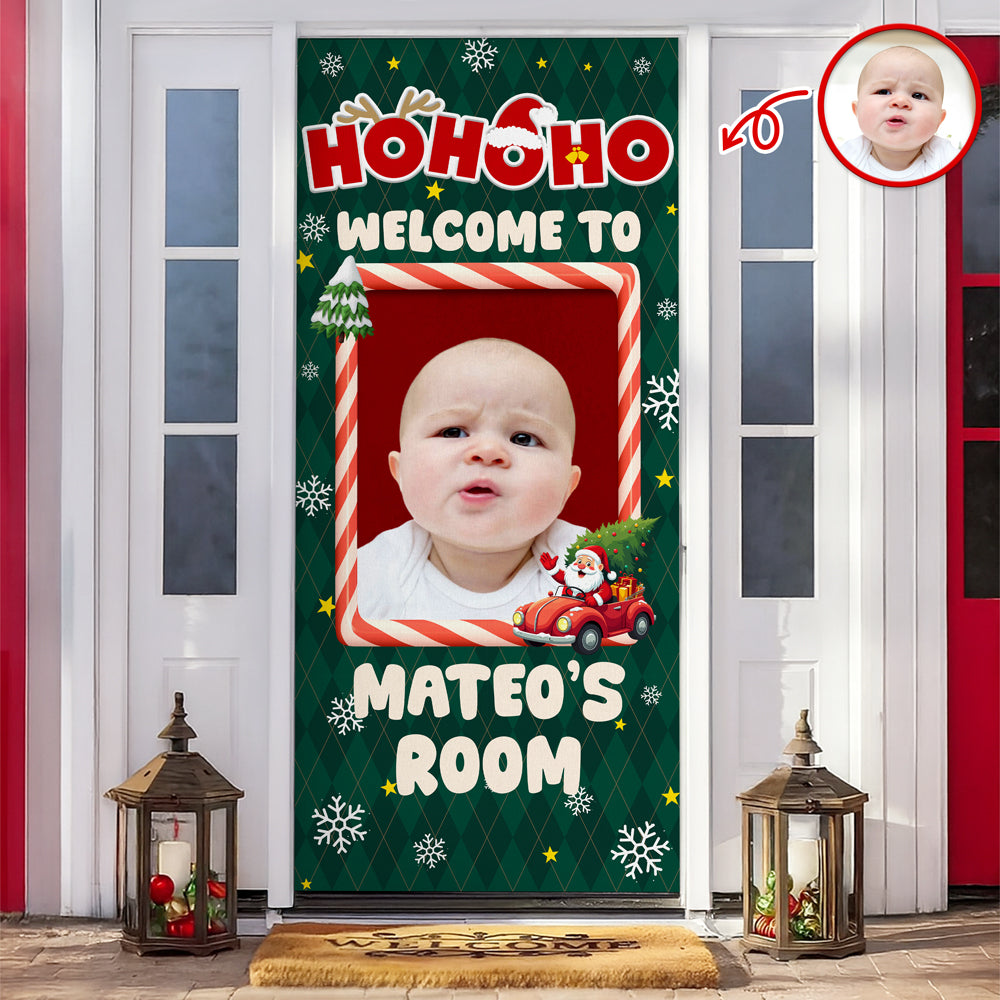 Custom Kid Photo Ho Ho Ho Welcome Door Cover Christmas Gift For Family CH07 899420