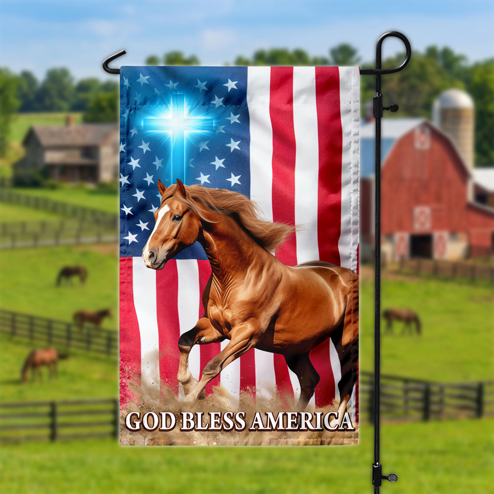 Custom Horse Photo God Bless America Garden Flag TH10 898699