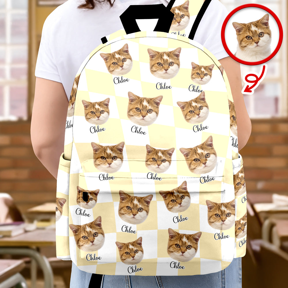 Custom Dog Cat Face Gingham Pattern Backpack For Dog Cat Lovers CH07 911124