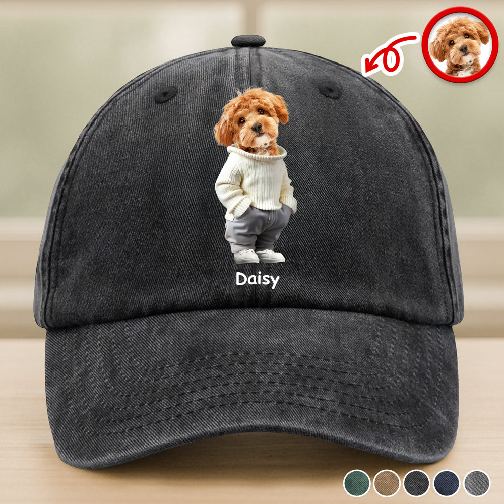 Custom Photo And Name Dog Washed Denim Baseball Cap For Dog Pet Lover HA75 897528