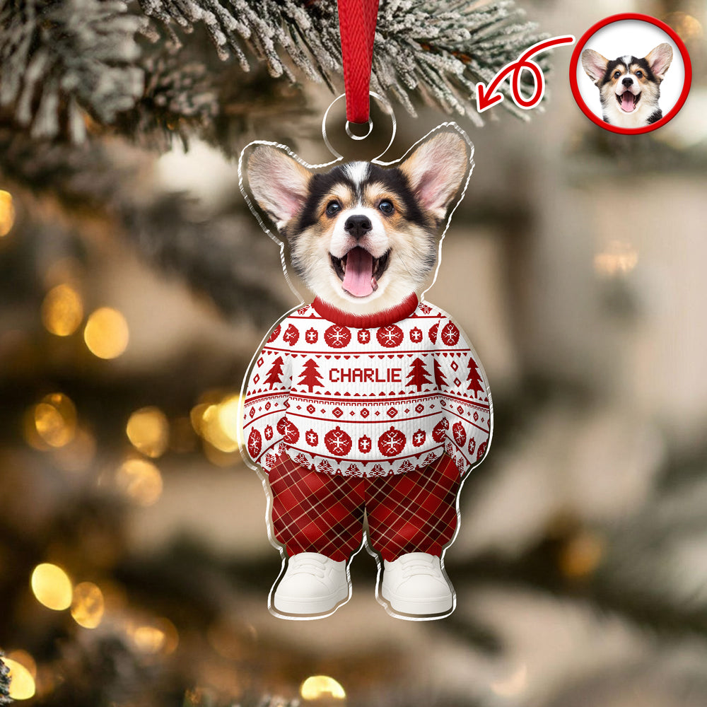 Custom Photo Dog Cat Xmas Clothes Christmas Acrylic Ornament For Christmas HA75 897942