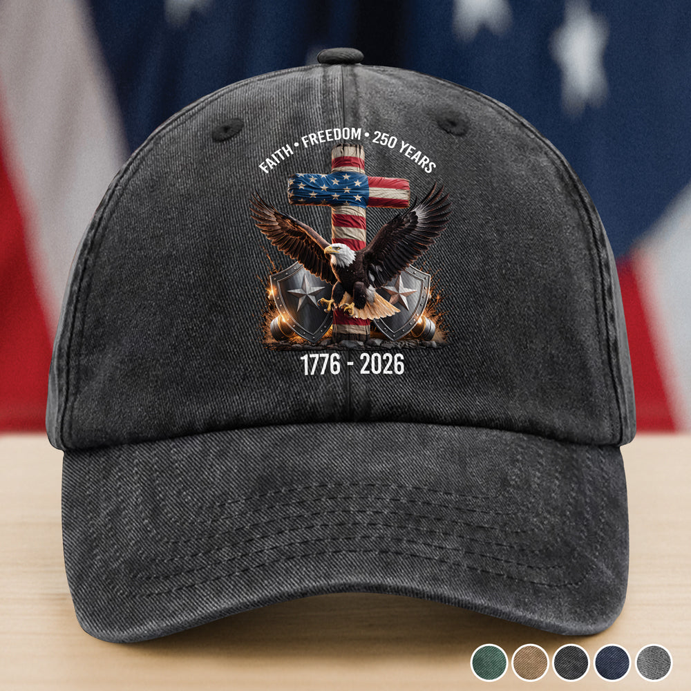 250 Years of Freedom 1776–2026 Eagle Patriotic Washed Denim Baseball Cap HO82 901272