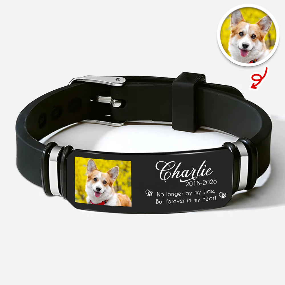 Custom Photo And Name Pet Memorial Wristband Bracelet - Forever In My Heart Pet Lover Gift LM32 669629